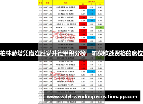 柏林赫塔凭借连胜攀升德甲积分榜，斩获欧战资格的席位